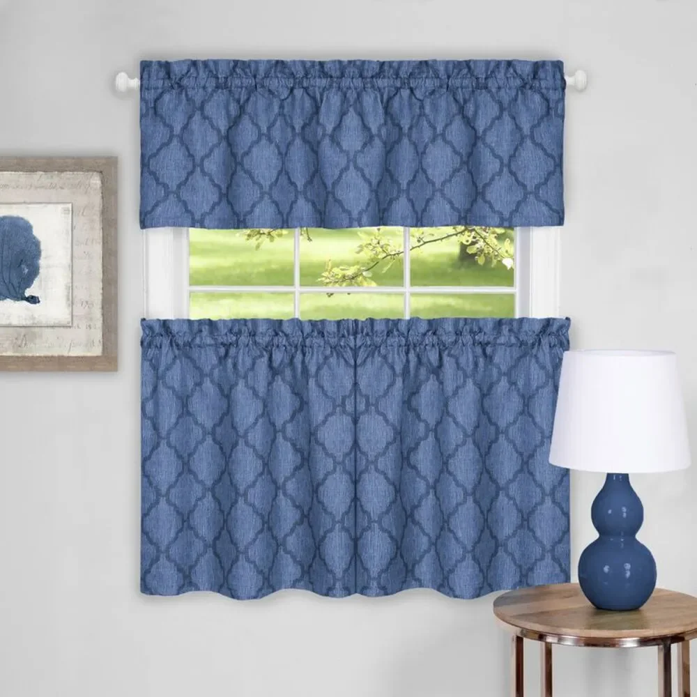 PowerSellerUSA 3-Piece Window Kitchen Curtain Set, Moroccan Trellis Design, Tier